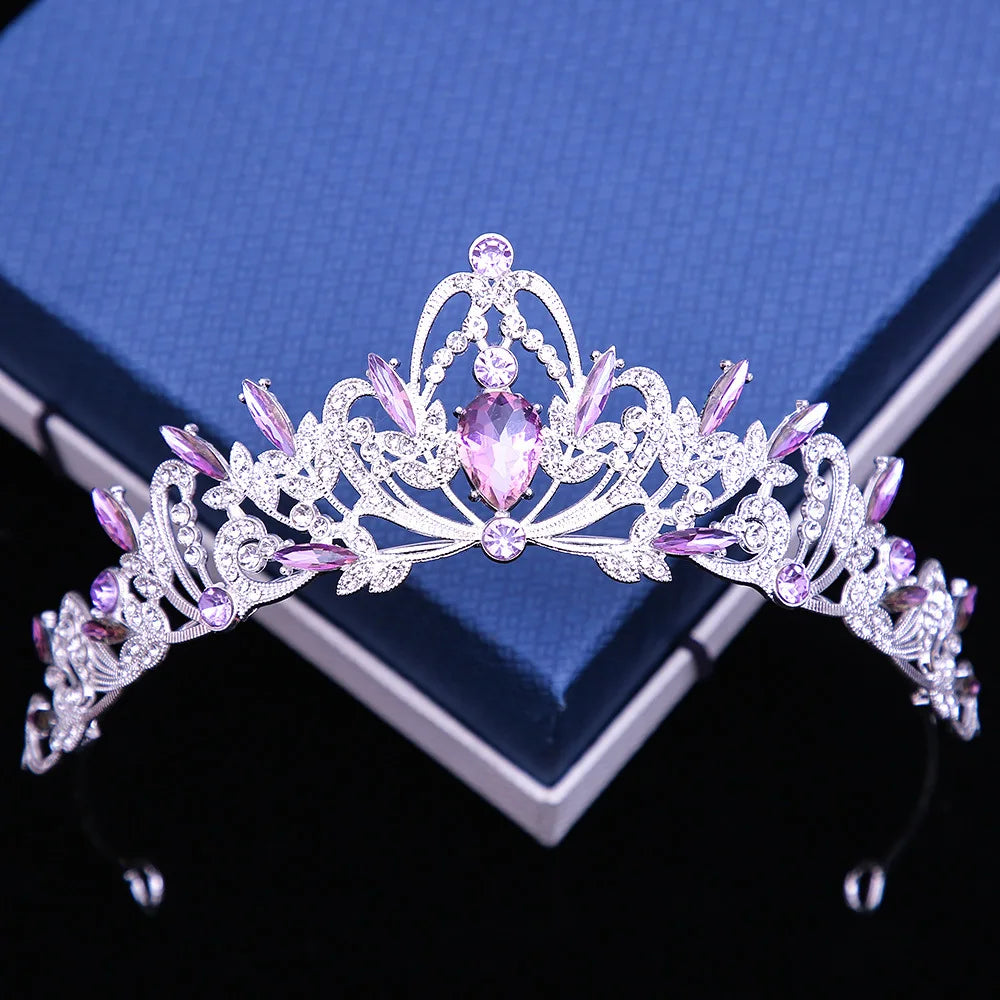 Multicolor Rhinestone Tiara - Top-Rated Crystal Crown Hair Accessory for Women Silvery Purple