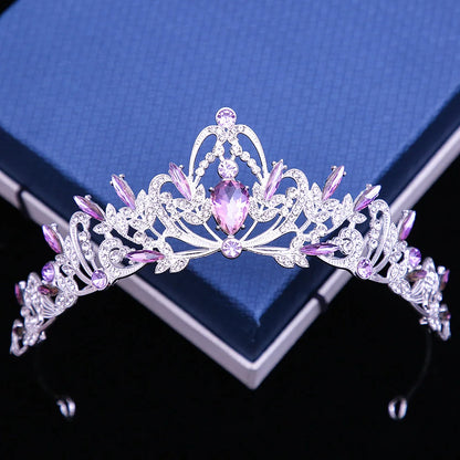 Multicolor Rhinestone Tiara - Top-Rated Crystal Crown Hair Accessory for Women Silvery Purple