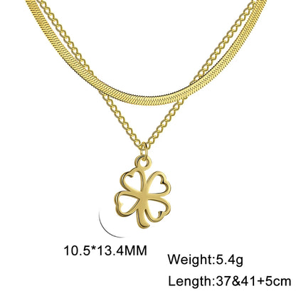 Cazador 2025 Lucky Clover Pendant Necklace Gold Color Double Layer Stainless Steel Jewelry for Women and Girls