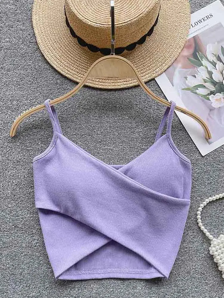 Lavender Camisole Tank Top Women Irregular Strap Chic Slim