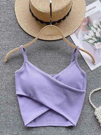Lavender Camisole Tank Top Women Irregular Strap Chic Slim