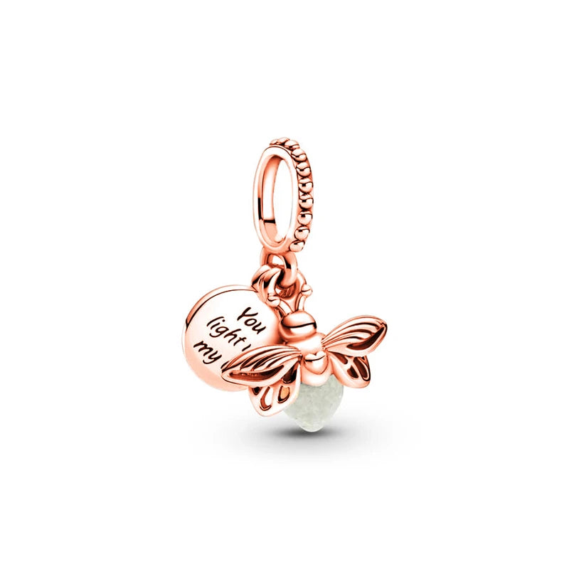 Sparkling Rose Gold Family Tree & Flower Charm Bead for European Silver Bracelet YY1747
