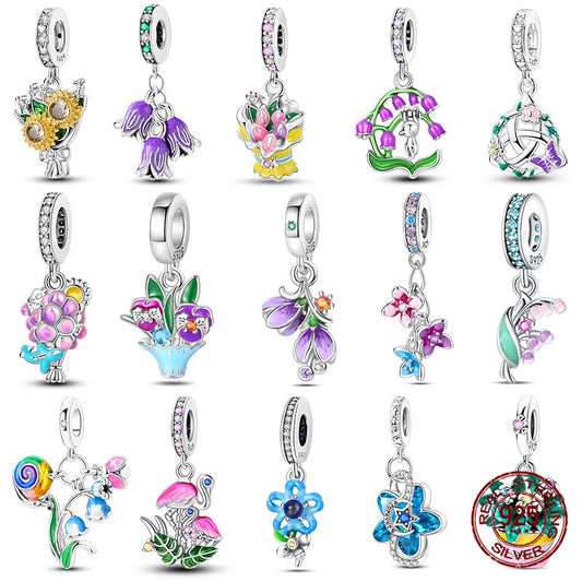 Elegant Sterling Silver Purple Flower Beads for DIY Jewelry and Charm Bracelets