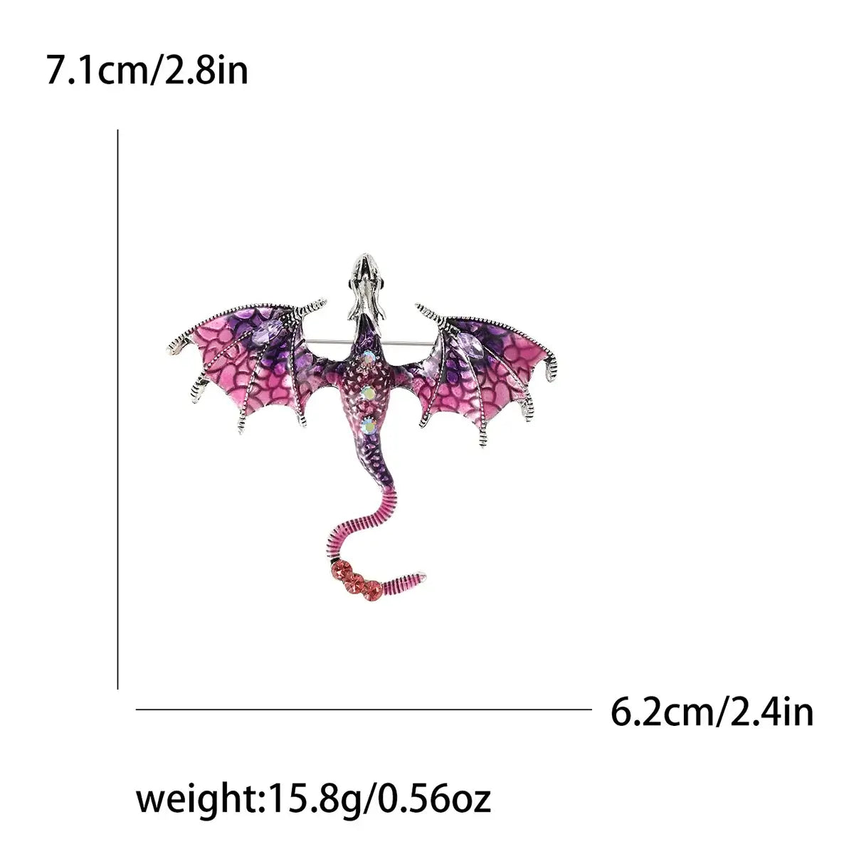 Enamel Dragon Pins for Women Rhinestone Brooch Jewelry Purple3539