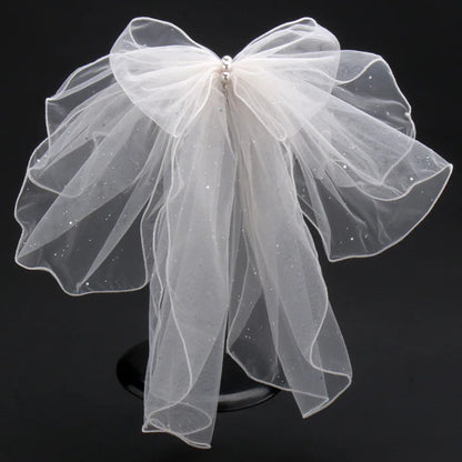 Elegant Pearl Mesh Bow Hair Clips for Women Bridal Wedding Accessories
