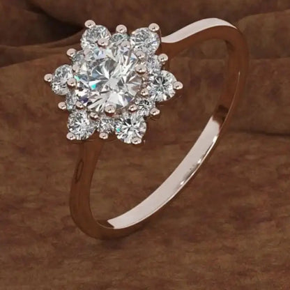 S925 Sterling Silver Snowflake Flower Ring with Cubic Zirconia