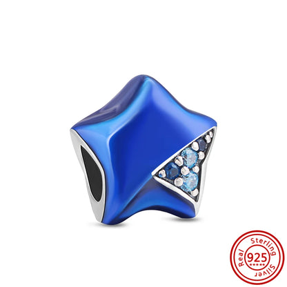 925 Sterling Silver Blue Zircon Feather Crown Stars Moon Charm Beads for Bracelet H144 3mm-4mm