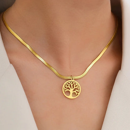 Hipee Fashion Snake Bone Chain Necklace with Tree of Life Pendant for Men and Women