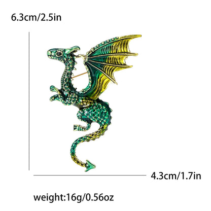Enamel Dragon Pins for Women Rhinestone Brooch Jewelry Green4211