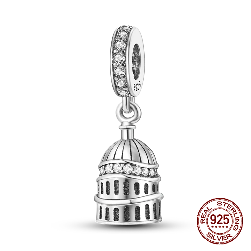 Inlaid Zircon Heart Charm Beads 925 Sterling Silver Dangle for Bracelets SMC2819
