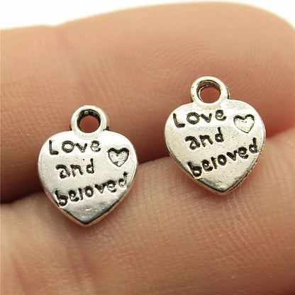 40pcs Antique Silver Love Heart Charms DIY Jewelry Set