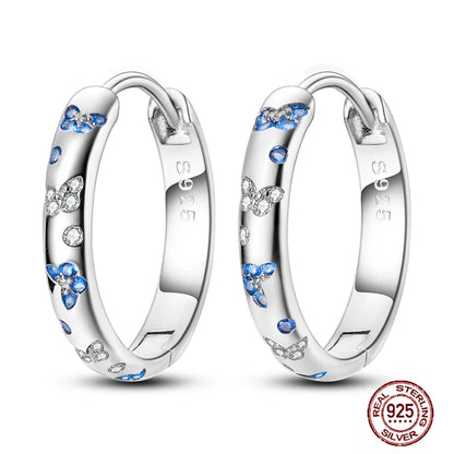 Blue Zircon 925 Sterling Silver Hoop Earrings Star Moon Butterfly Jewelry LTE169