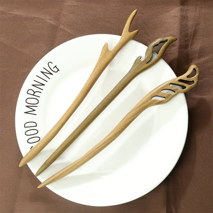 Vintage Green Sandalwood Hair Stick Chinese Style Natural Wood Hairpin Jewelry