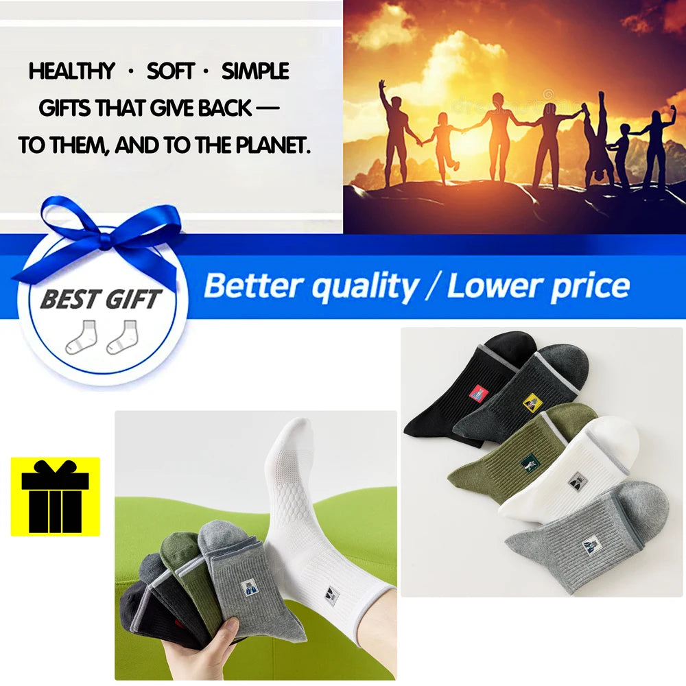 5 Pairs Men Cartoon Cat Mid Crew Cotton Socks Breathable