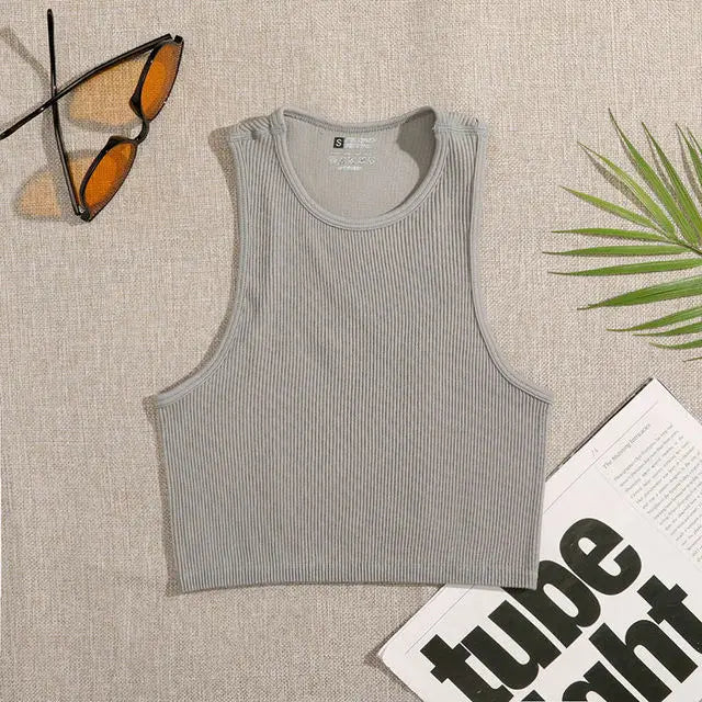 Women’s Seamless Rib-Knit Crop Top Elastic Sleeveless Casual Streetwear Tank