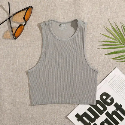 Women’s Seamless Rib-Knit Crop Top Elastic Sleeveless Casual Streetwear Tank