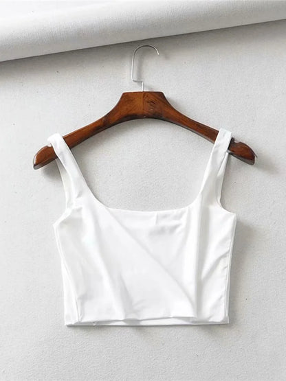 Summer Women Sleeveless Square Collar Tank Top High Stretch