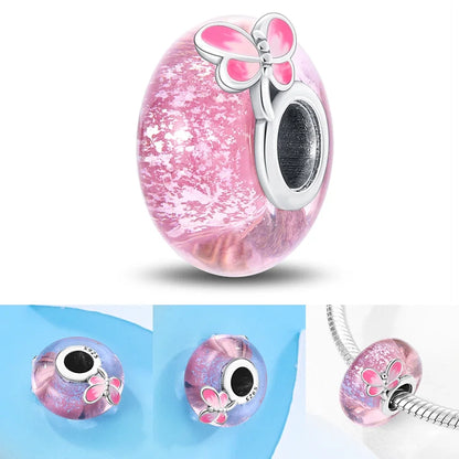 Colorful Flower Murano Glass Charm 925 Sterling Silver Top Rated DIY Jewelry for Bracelets and Necklaces LLZ039