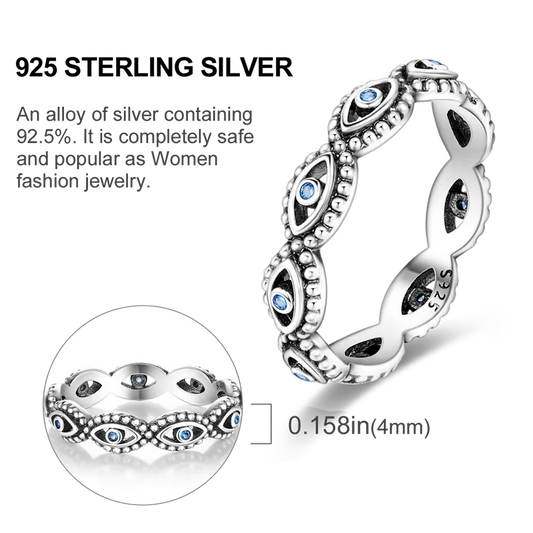 Blue Zircon Evil Eye Ring for Women in 925 Sterling Silver Unique Palm Star Moon Wedding Jewelry Gift LKTR020