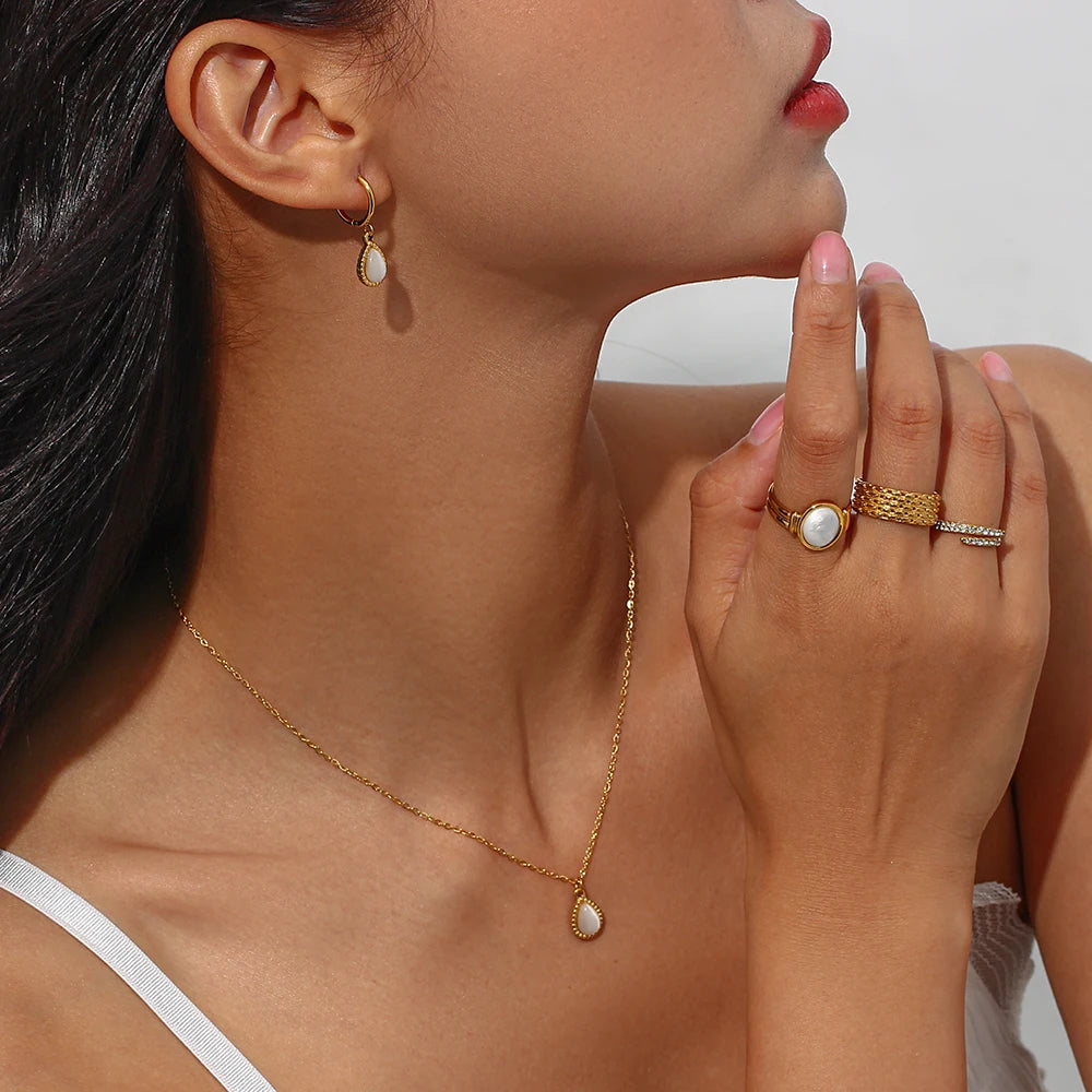 Elegant Waterdrop Opal Necklace for Women - Stainless Steel Semi-Precious Stone Jewelry Gift
