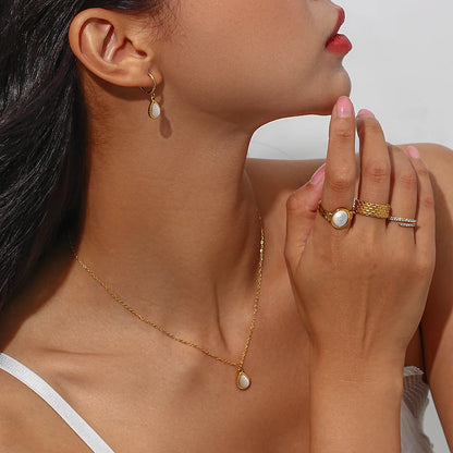 Elegant Waterdrop Opal Necklace for Women - Stainless Steel Semi-Precious Stone Jewelry Gift