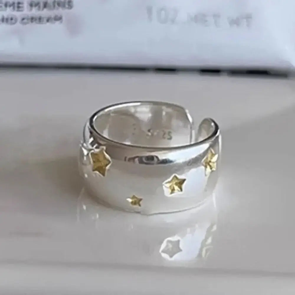 BF Club 925 Sterling Silver Rings for Women Simple Gold Star Fashion Jewelry as picture resizable