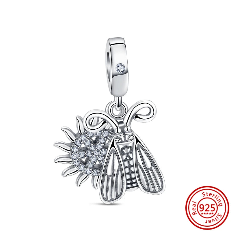 Fit Pantaro 925 Sterling Silver Bracelet with Snowflake Moon Sun Charms and Sparkling Beads N530