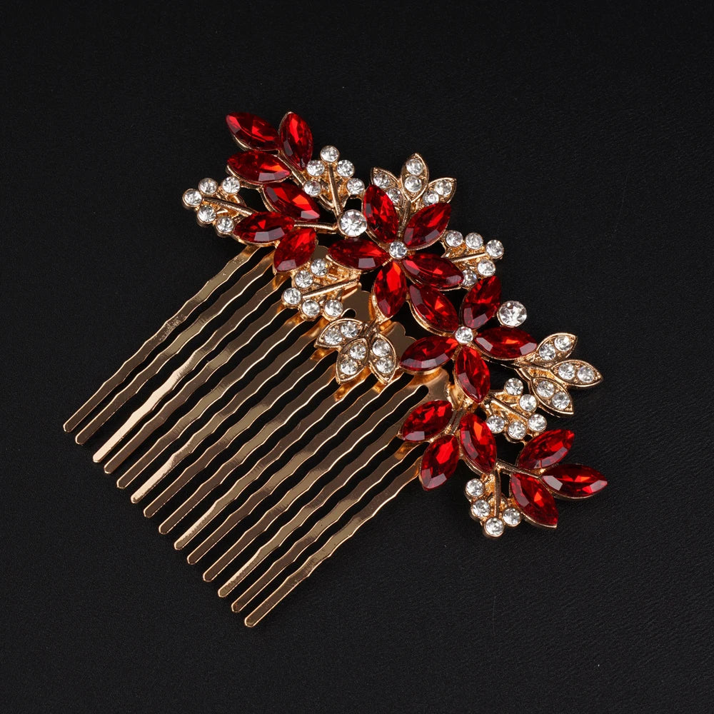 Elegant Bridal Silver Blue Rhinestone Flower Leaf Hair Comb for Weddings and Special Occasions