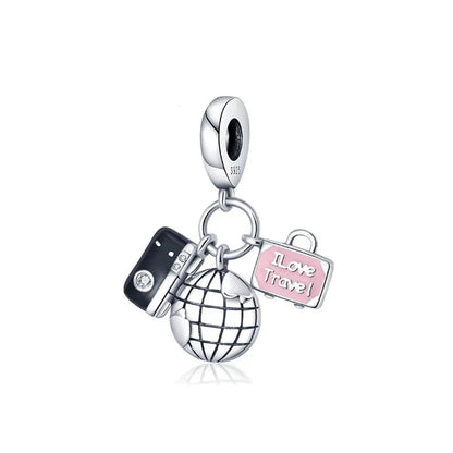 925 Silver Travel Globe Airplane Charm For Bracelet