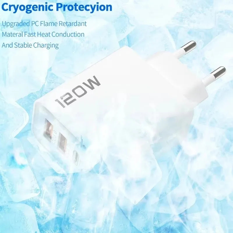 120W 4 Port USB C Fast Charger With Data Cable 2 USB C 2 USB A Ports For Samsung iPhone Xiaomi Huawei