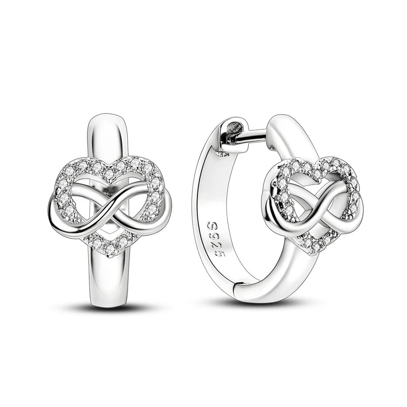 Sterling Silver Heart Zircon Hoop Earrings for Women