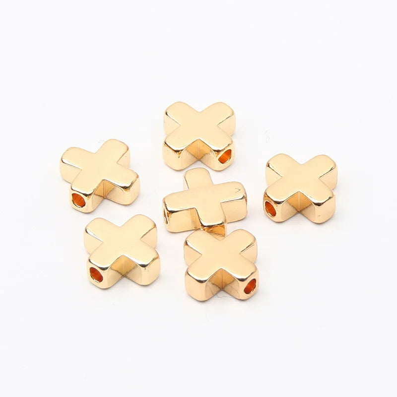 Gold Color Copper Cross Beads Set for DIY Jewelry Making and Accessories