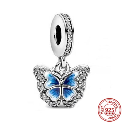 Sterling Silver Blue Zircon Feather Crown Moon Pendant Charm Bracelet Beads N269 3mm-4mm