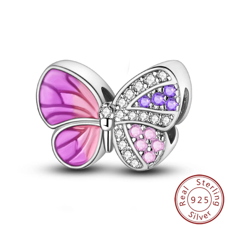 Glowing Firefly Butterfly Charm Bead 925 Sterling Silver Pendant for Bracelets KTC1119