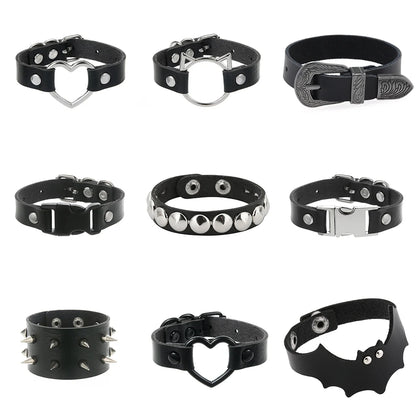 Gothic Punk Cat Heart Leather Bracelet For Women And Men