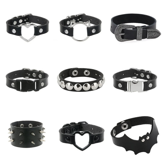 Gothic Punk Cat Heart Leather Bracelet For Women And Men