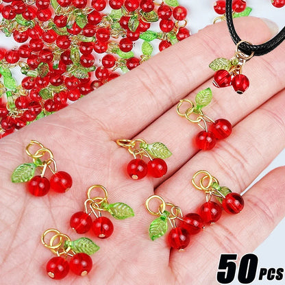 Red Cherry Glass Charm Pendants for Jewelry and DIY Accessories