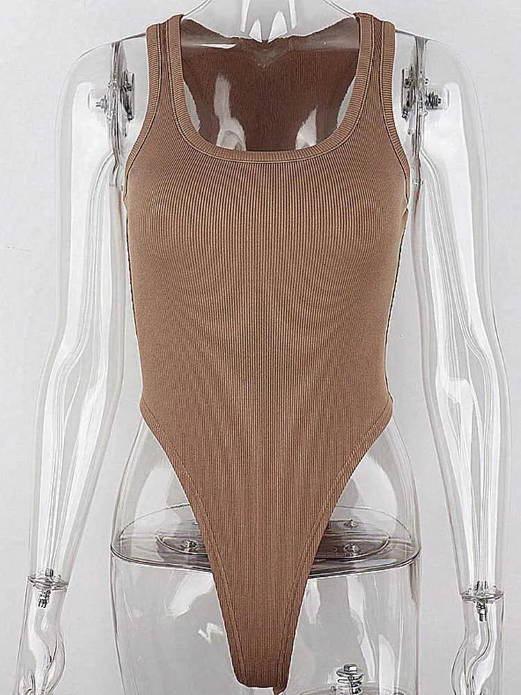 Sleeveless Knit Bodysuit Off Shoulder Bodycon Halter Top