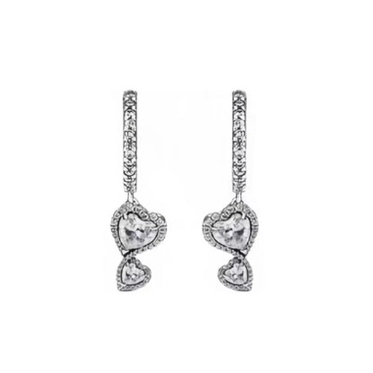European 925 Silver Heart Shaped Earrings with Pink Red Green Zircon for Women Exquisite Holiday Jewelry Gifts
