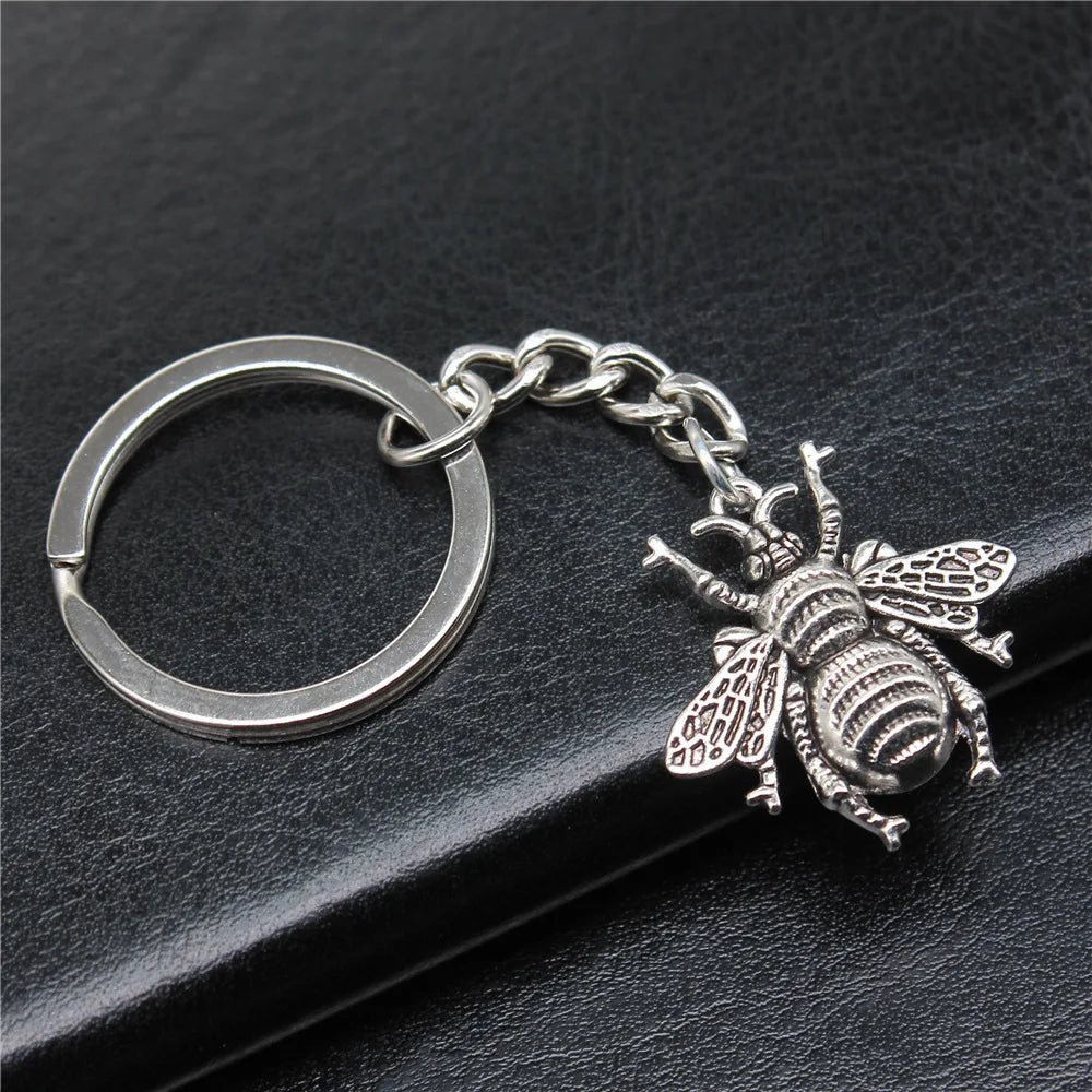 Vintage Bee Pendant Keychain for Men in Antique Bronze and Silver