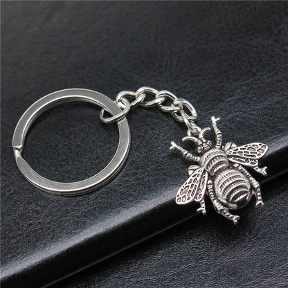 Vintage Bee Pendant Keychain for Men in Antique Bronze and Silver