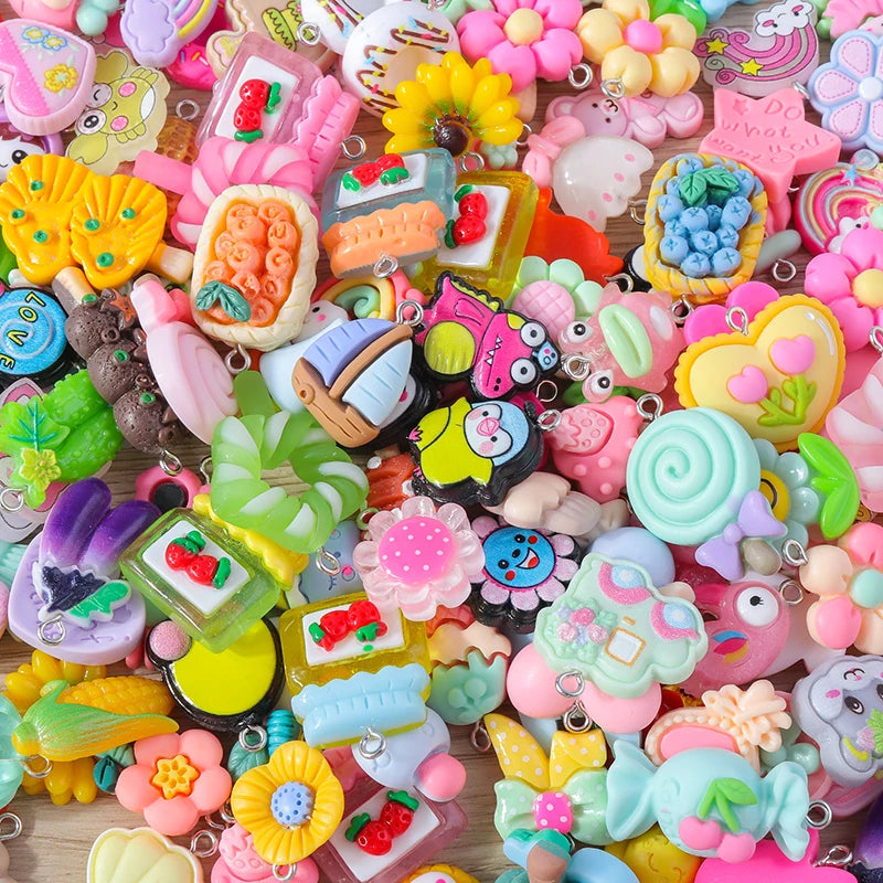 Charming Resin Animal Flower Food Fruit Set for DIY Earrings Bracelets Keychains