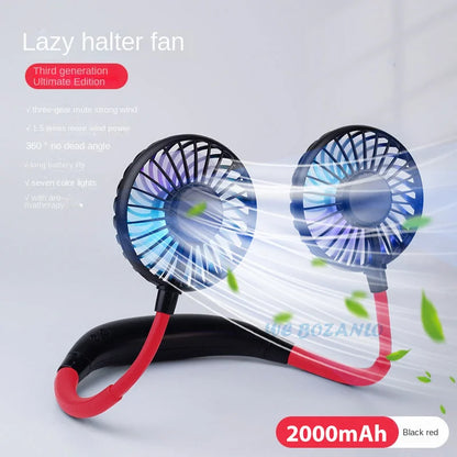 USB Portable Fan Cold Fan Hands Free Neck Fan 3-Speed Adjustable Mini Sports Fan Home Office