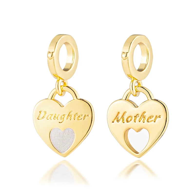 Golden Dragon Double Heart Dangle Charm Bead For 925 Bracelet