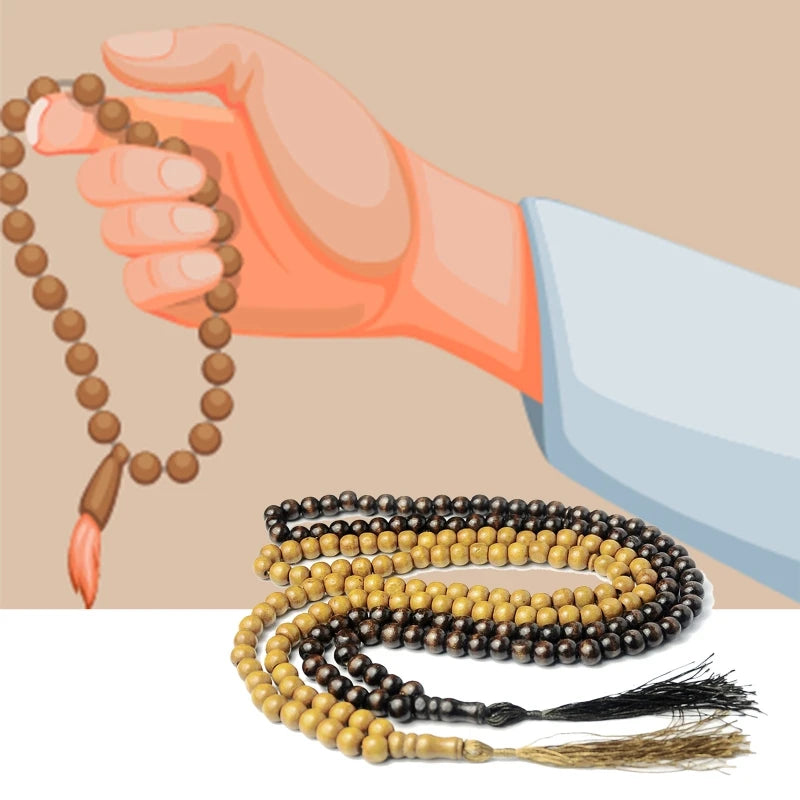 Natural 8mm Wood Beads Muslim Tasbih Prayer Beads for Spiritual Reflection and Eid Ramadan Gift
