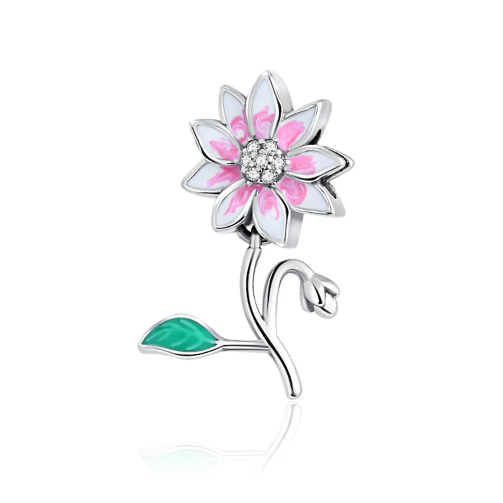 925 Sterling Silver Charm Beads for Women Bracelet - Four-Leaf Clover and Sunflower Design A1537diao