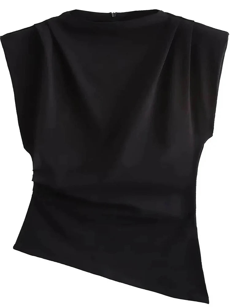 European American Pleated Decorative Off Shoulder Top