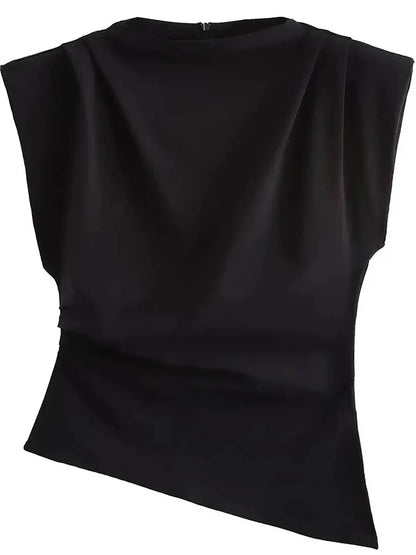 European American Pleated Decorative Off Shoulder Top