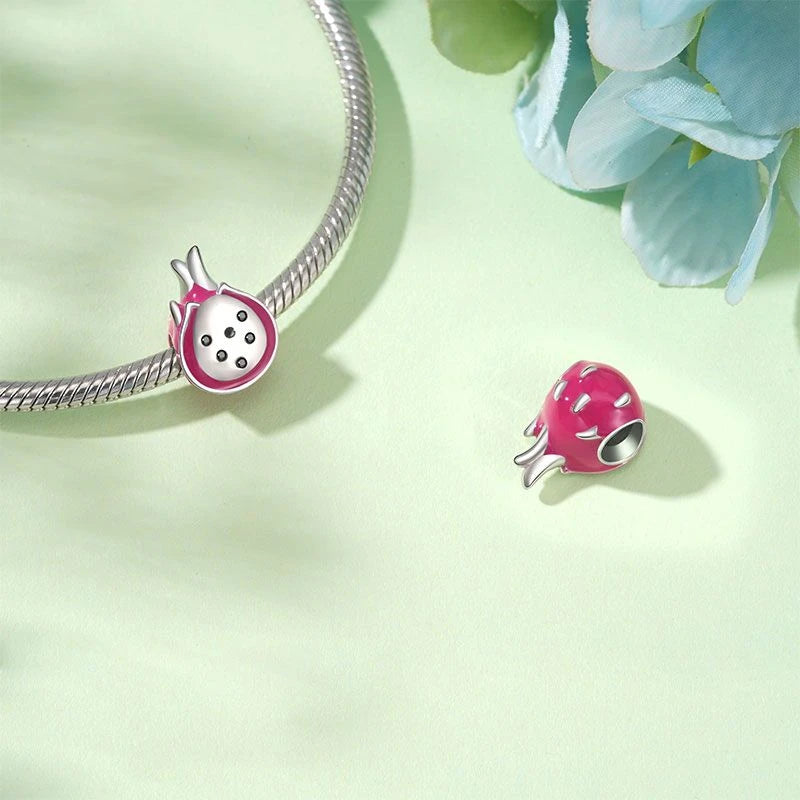925 Silver Strawberry Cherry Durian DIY Dangle Beads