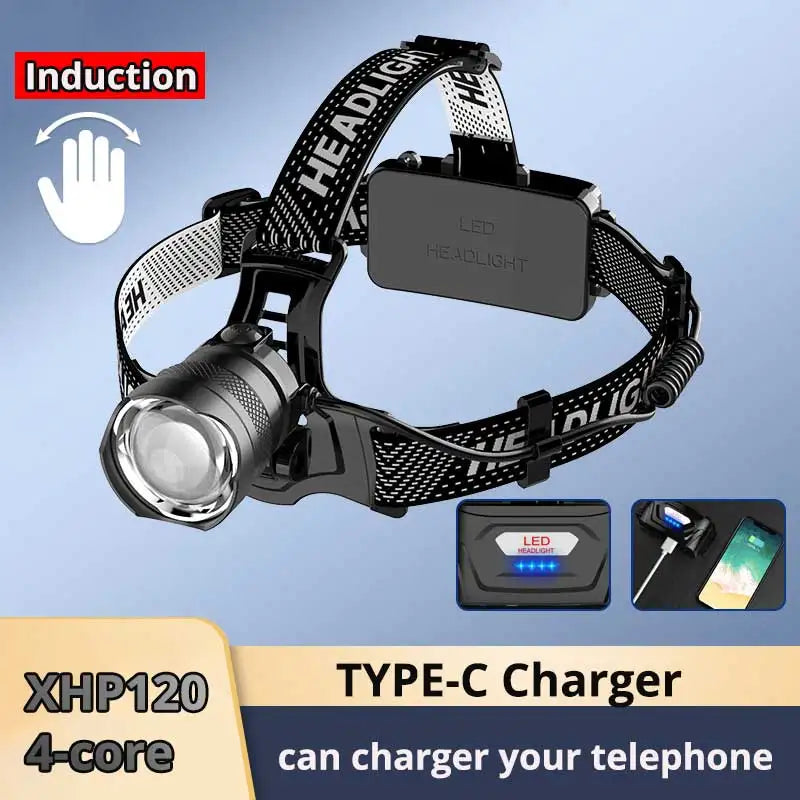 1000000LM 800W LED Powerful Headlamp USB Rechargeable Head Flashlight XHP360 XHP120 led B